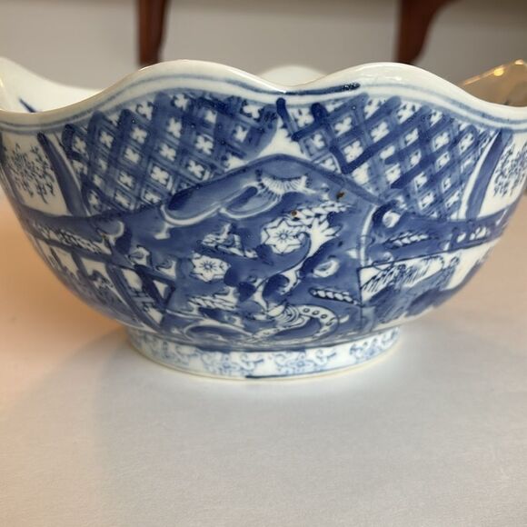 Williams Sonoma Vintage Asian Chinese Large Blue & White Porcelain Bowl 10” - Picture 4 of 11